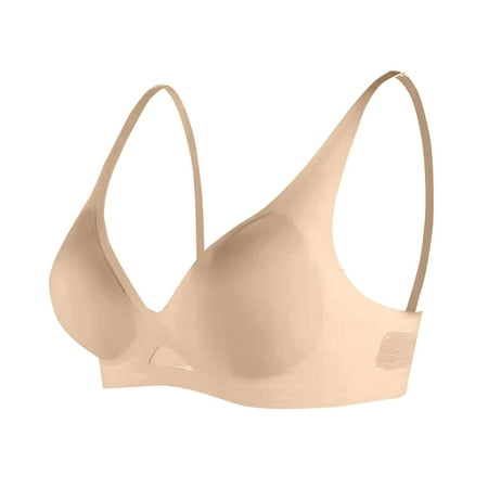 Gnurob Women Wirefree Bralette Thin Padded Underwear Plunge Brassiere Beauty Back Smoothing Bras Full Coverage Bra Cozy Breathable Bralette Clearance Saving Pink Medium