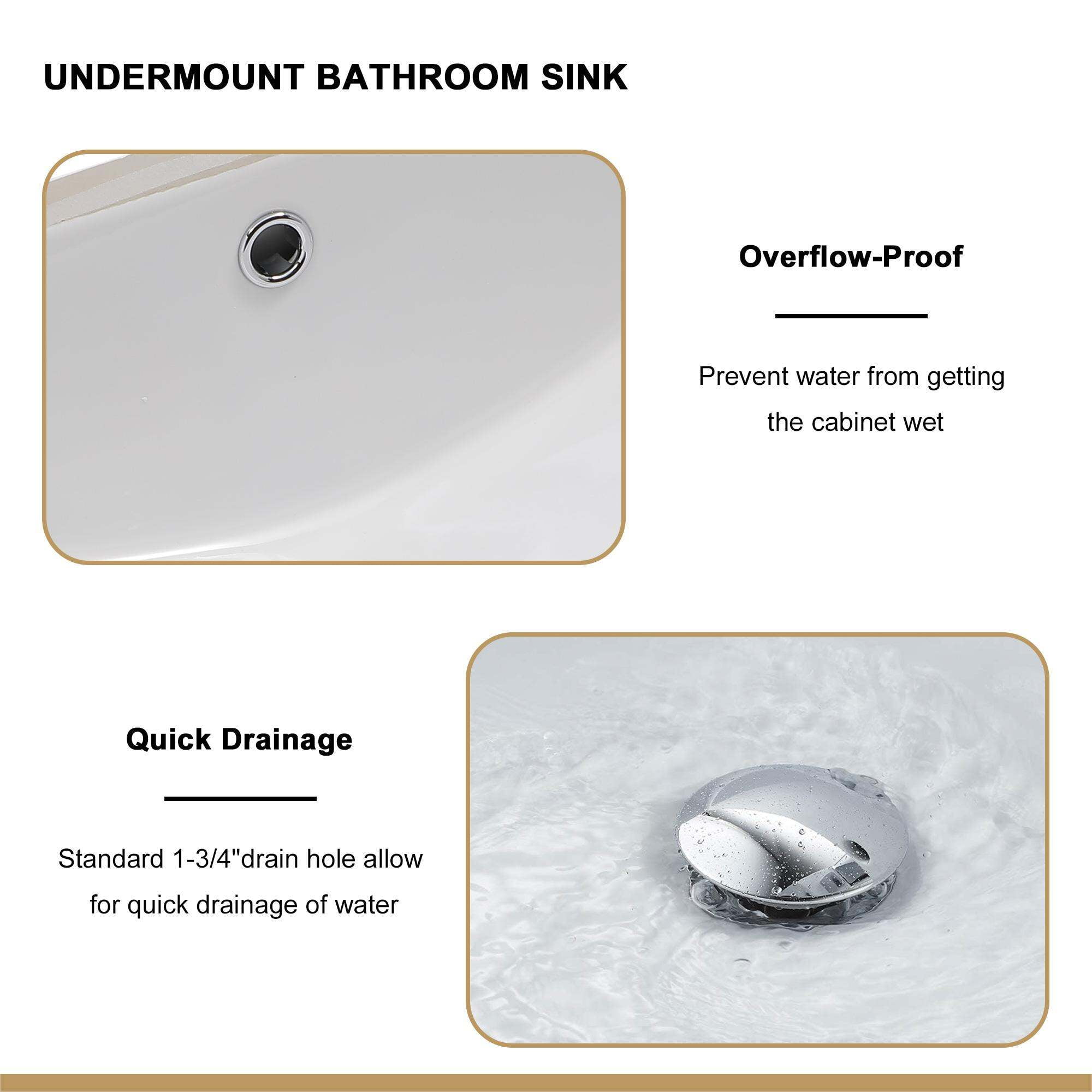 20.25" X 15" White Ceramic Undermount Bathroom Sink with Overflow