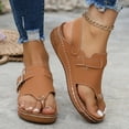 thumbnail image 4 of Dakaela Womens Leather Orthopedic Wedge Sandals Rhinestone Buckle Platform Flip Flops Arch Support Summer Beach Slip on Slides with Back Strap Brown Size 7, 4 of 9