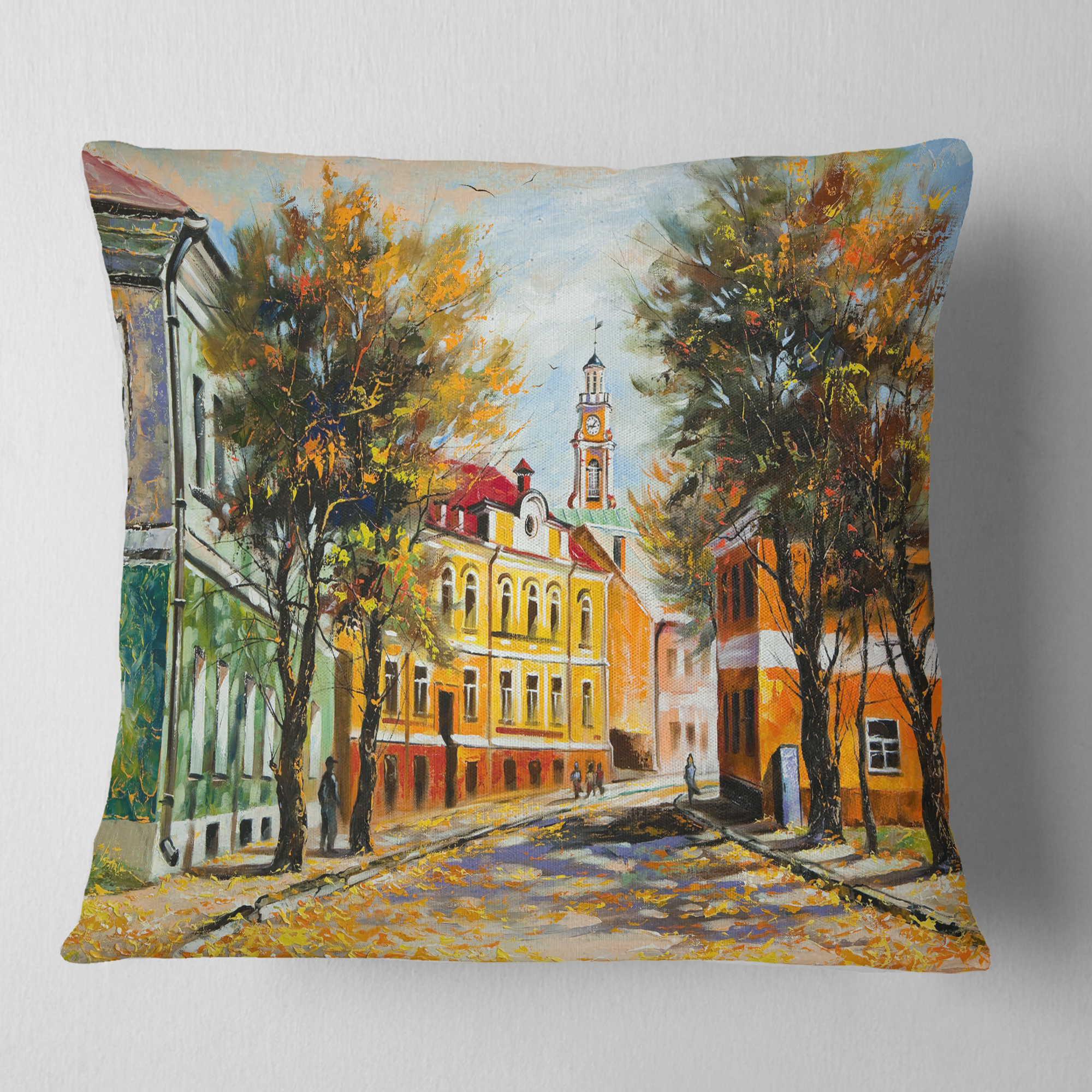 Designart Ancient Vitebsk in Autumn - Landscape Printed Throw Pillow - 16x16