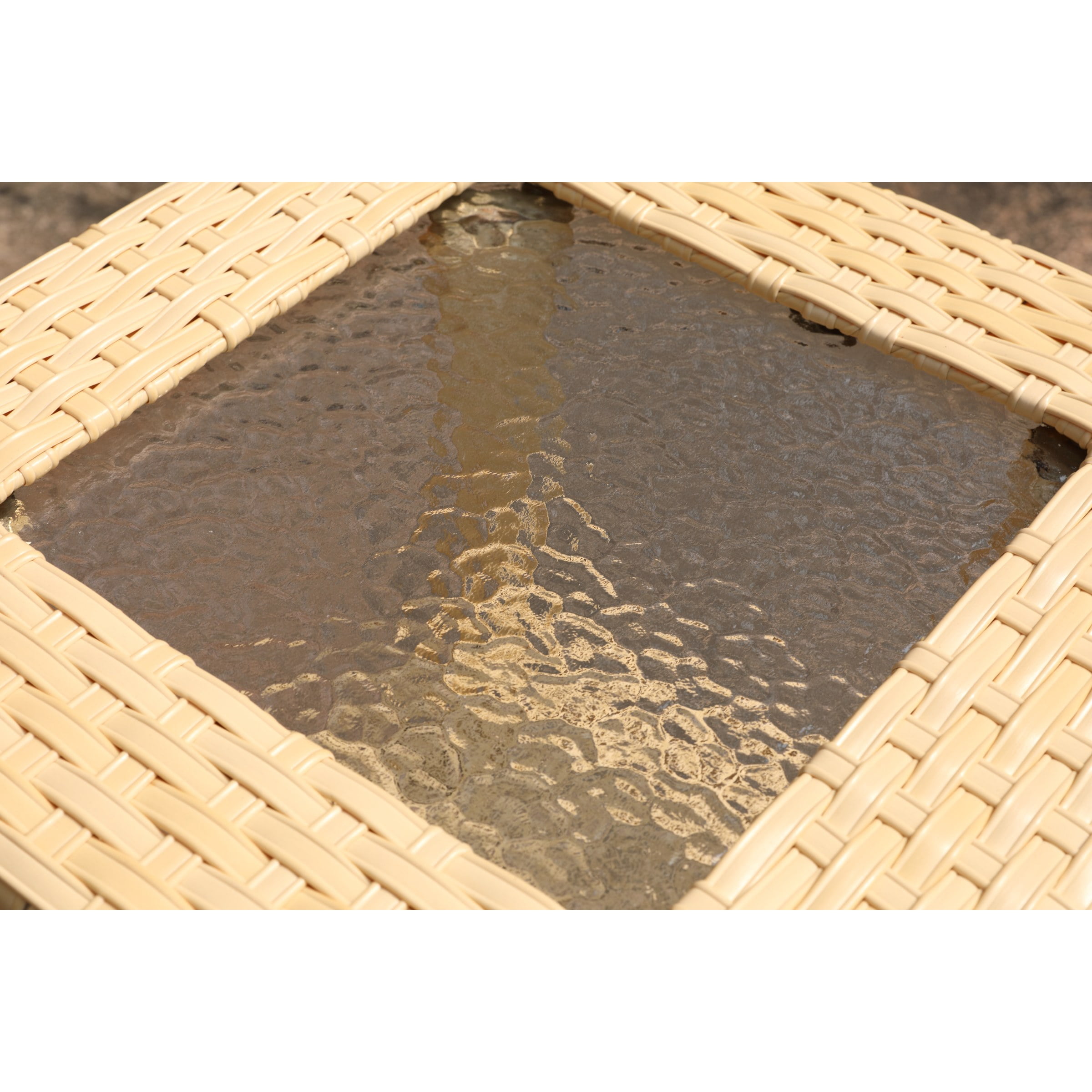 Outdoor Wicker Patio Side Table with Tempered Glass Top, 2-Tier Patio End Table with Storage Shelf, All-Weather PE Rattan Small Patio Table for Balcony, Backyard, Garden, Porch