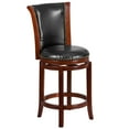 thumbnail image 2 of Merrick Lane 26" Dark Chestnut Wooden Counter Stool with Black Faux Leather Upholstered Swivel Seat & Panel Back with Brass Nail Head Trim, 2 of 7