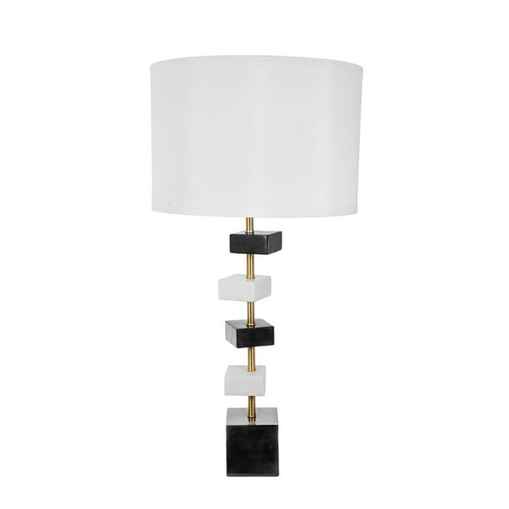 A&B Home Table Lamp with Contrasting Square Accents - 15" x 15" x 30" - Gold/Black/White