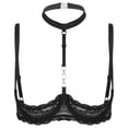 thumbnail image 1 of Aislor Womens Sheer Floral Lace 1/4 Cup Bras Halter Lingerie Bra Tops Underwired Bra Black XXL, 1 of 5