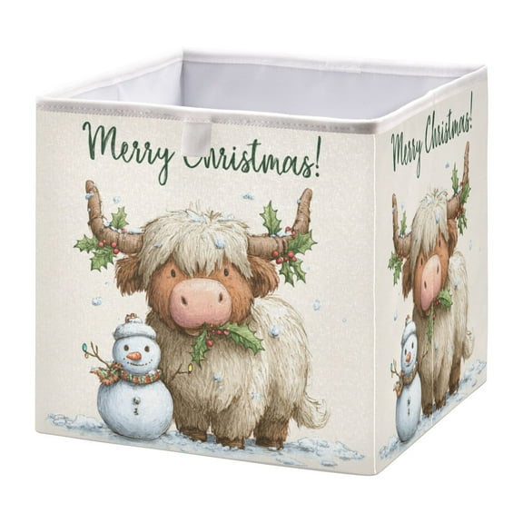 Storage Basket Foldable Open Organizers for Clothes Toys Books11.02x11.02x11.02in Christmas Highland Cow