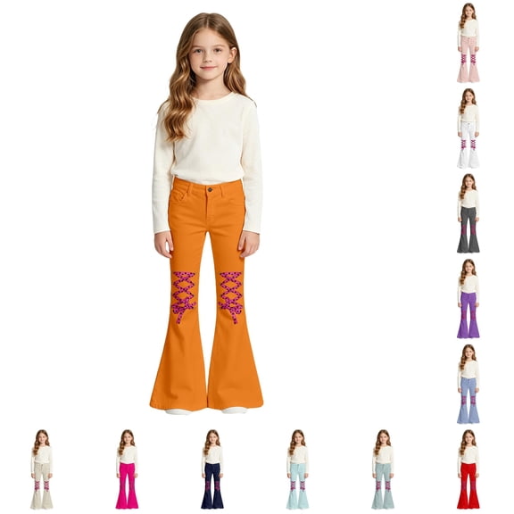 XIYON Girls Flare Pants High Waist Bell Bottoms Kids Stylish Casual Trousers with Pockets for Daily Wear 5-6 Years