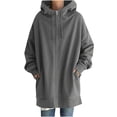 thumbnail image 4 of Hoodies for Women Zpanxa Women's Solid Color Zip up Hoodie, Long Tunic Sweatshirts Jackets, Plus Size Winter Warm Coats, Mid Length Hoodies Jackets Outwear with Pockets Gray S, 4 of 4