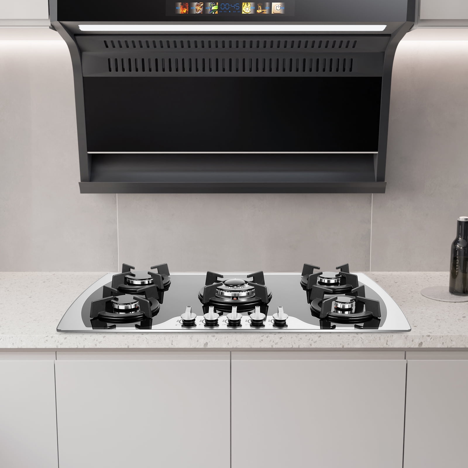 Gas Cooktop 36'' Gas Stove Top with 5 Burners, Built-In Gas Hob Suitable for Dual Fuel LPG/NG, Tempered Glass Stovetop Cooker for for Kitchen, Home, Apartments, RVs, Easy To Clean