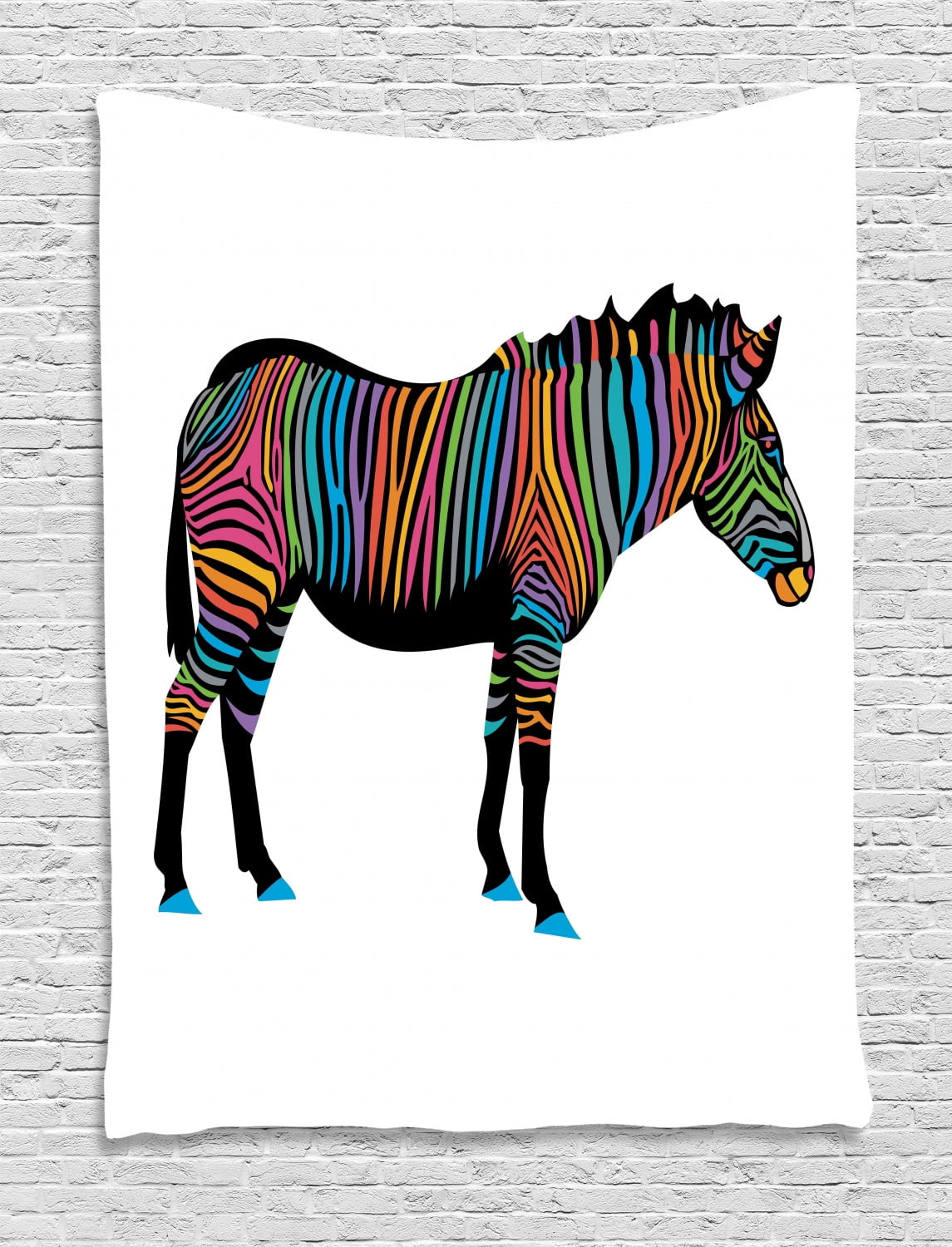 Rainbow Zebra Tapestry, Abstract Safari Animal with Colorful Stripes