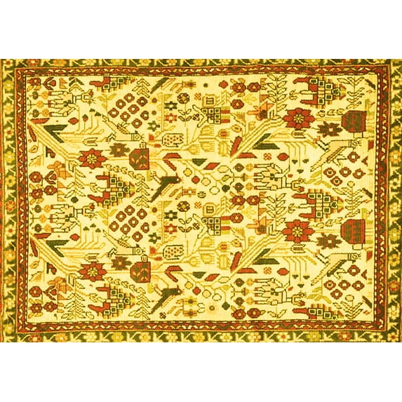 Ahgly Company Machine Washable Indoor Rectangle Animal Yellow Traditional Area Rugs, 6' x 9'