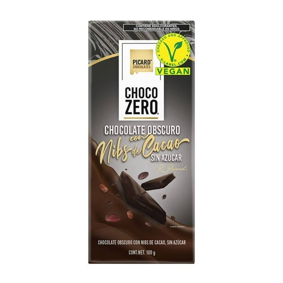 Chocolate oscuro Picard Choco Zero con nibs de cacao sin azúcar 100 g