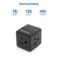 thumbnail image 4 of [UL Listed] Cable Matters 3-Pack 3 Outlet Wall Adapter, 3 Outlet Power Cube Tap, Outlet Splitter / 3 Way Plug Adapter in Black, 4 of 7