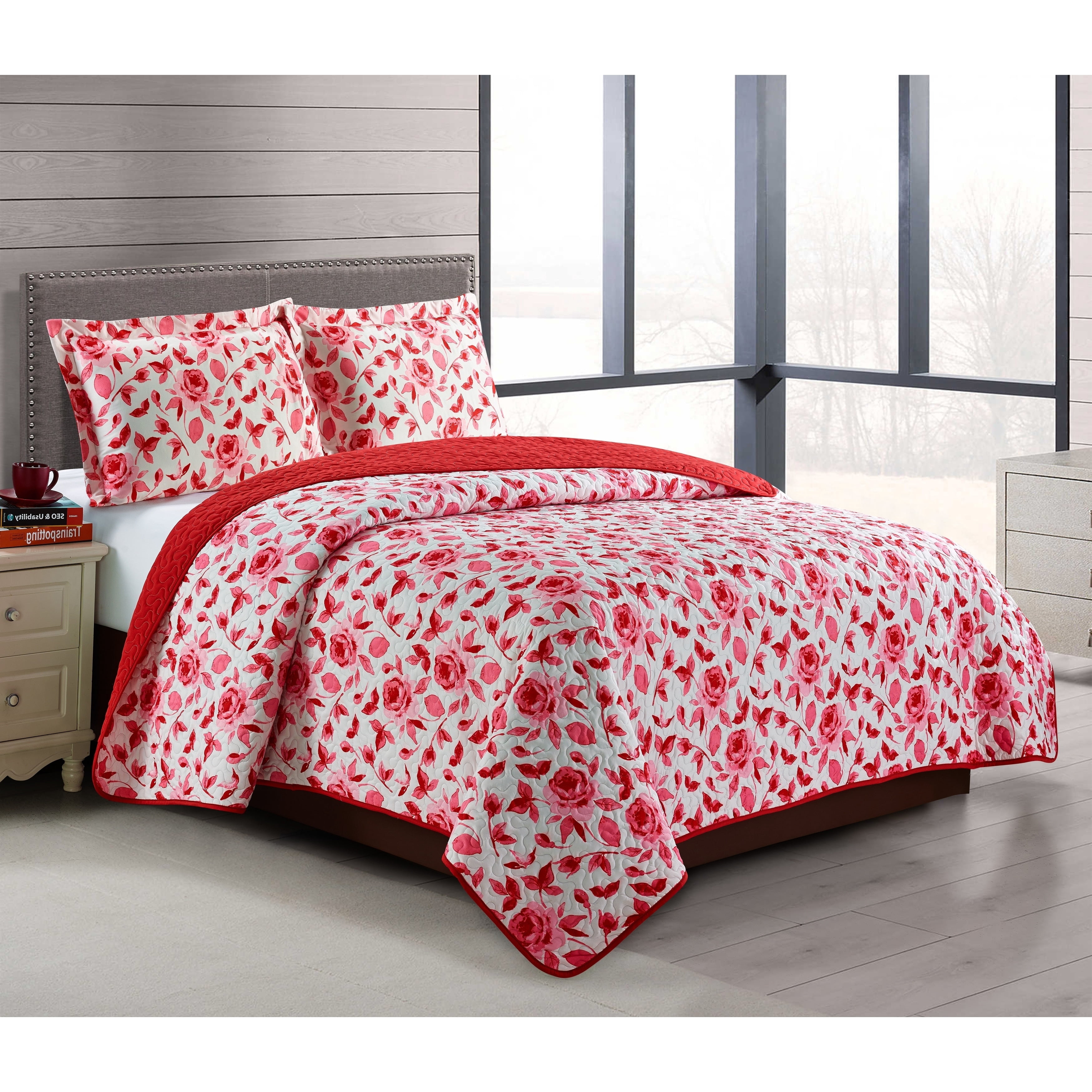 Harper Lane 2-piece Reversible Blue Floral Quilt Set Twin/Twin-XL