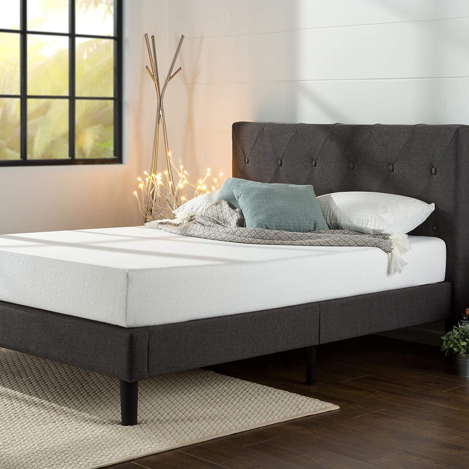 Zinus Shalini Upholstered Platform Bed, Zinus Upholstered Detailed Platform Bed With Wooden Slats King