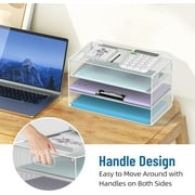 INTIGE 3 Tier Letter Tray Paper Organizer with Handle, Mesh Desk Organizer for Office Home, White