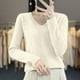 thumbnail image 1 of Suéter de cuello en V para mujer, color liso, manga larga, cuello en V, suéter de punto con flores torcidas, blusa para mujer, 1 of 3