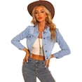 thumbnail image 1 of Chaqueta de mezclilla lavada con botones y manga larga de mezclilla corta de algodón para mujer Azul claro M, 1 of 6