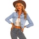 thumbnail image 1 of Chaqueta de mezclilla lavada con botones y manga larga de mezclilla corta de algodón para mujer Azul claro M, 1 of 6