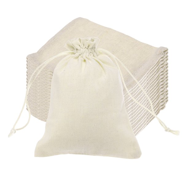 Bolsas de Muselina Uxcell (5 x 7 Pulgadas, Blancas) (25 Pzs), Bolsa de Algodón con Cierre de Cordón Reutilizable