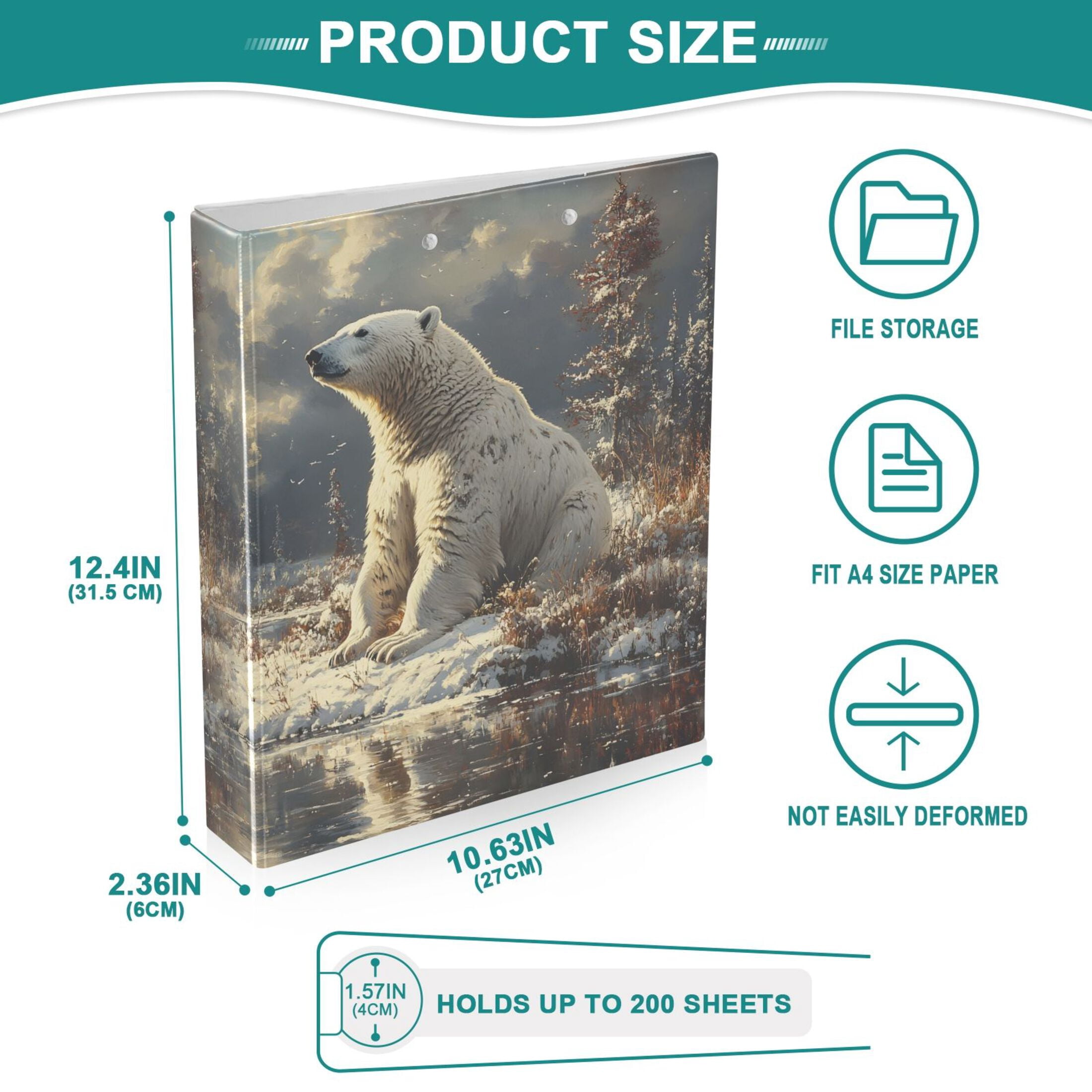 joogoo Polar Bear Hardcover 3 Ring Binder 1.5" Round Rings Interior Pockets Binders Organizer 1 Pack
