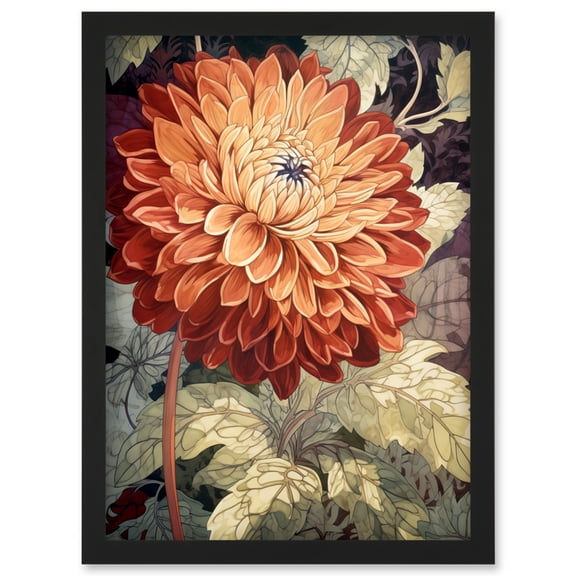 Orange Dahlia Flower Watercolour Illustration Artwork Framed Wall Art Print A4