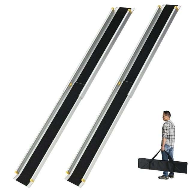 BeesClover Telescoping Wheelchair Ramps - 600 Lb Capacity Adjustable Portable Ramps with Anti-Slip Surface & Carrying Bag for Steps, Curbs, Doorways