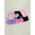 thumbnail image 4 of Toddler Baby Girl Halloween Outfit 1-6 Years Kids Ghost Embroidered Long Sleeve Sweatshirt Elastic Waist Tulle Skirt 2Pcs Cute Fall Clothes Set, 4 of 9