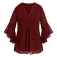 thumbnail image 4 of ZACPNCV Girls Solid Mesh Glitter Sparkling Top Long 3/4 Sleeve V Neck Blouse Breathable for Party Celebration Special Occasion Tween, 4 of 8