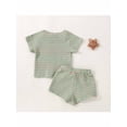 thumbnail image 3 of Kiapeise Newborn Baby Girl Boy Clothes Striped Waffle Knit Short Sleeve T Shirt Shorts Set Summer Outfits for Toddler, 3 of 9