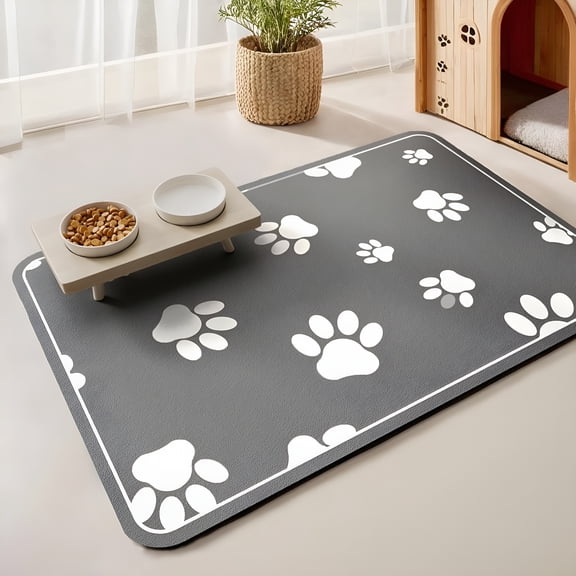 ACDANC 21''×15'' Dog Food Mat-Absorbent Pet Feeding Mat for Food and Water Bowl-No Stains Quick Dry Dog & Cat Mat for Floors Waterproof, Dark Grey