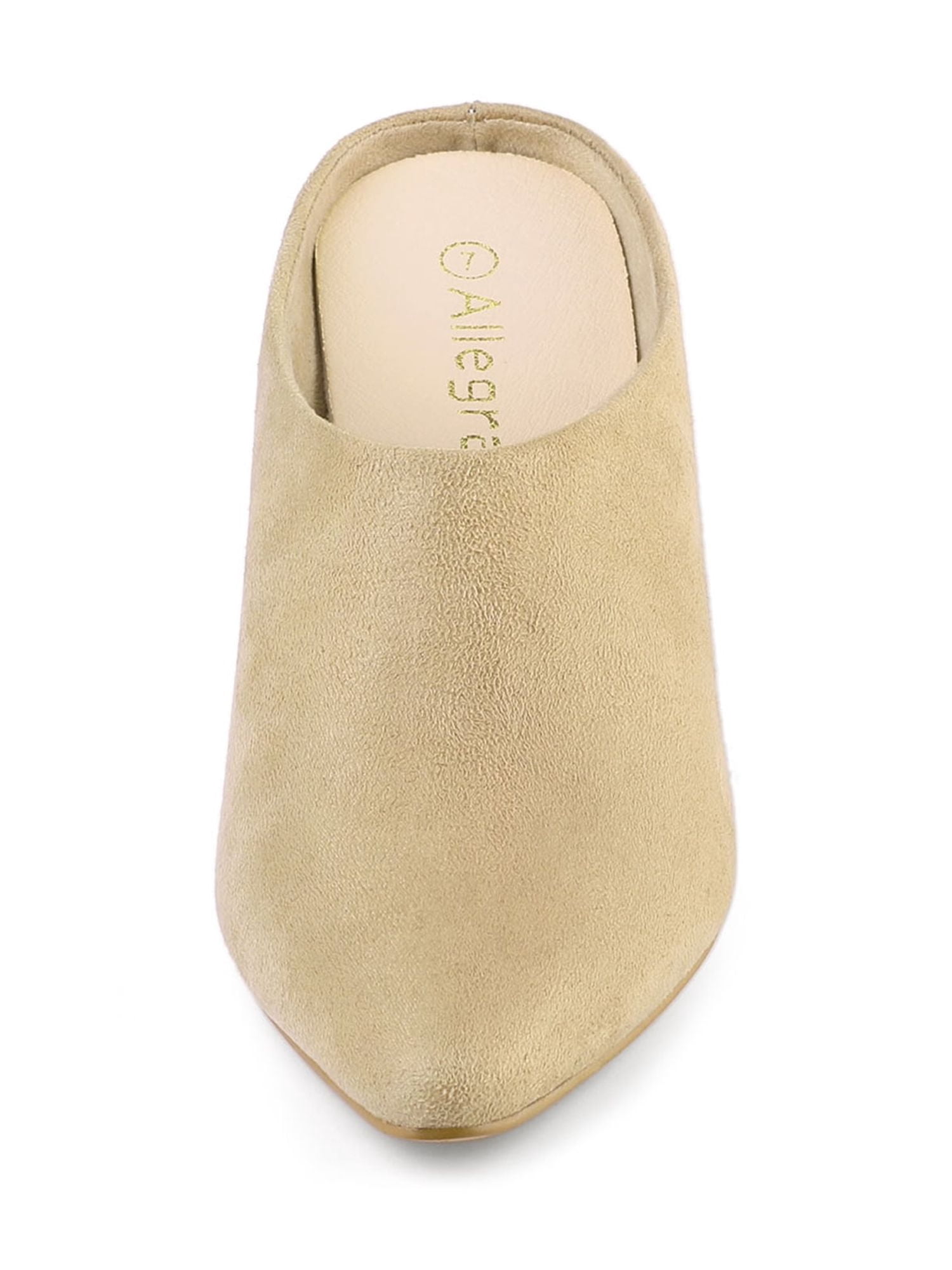 DARING DIVA Women's Pointed Toe Slip On Block Heel Slide Mules Beige 8