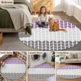 thumbnail image 6 of Round Area Rug 3ft, Grey Purple Color Block Geometric Abstract Non-Shedding Washable Area Rug, White Striped Buffalo Check Non Slip Low-Profile Circle Rugs for Living Room, Bedroom Dining Room, 6 of 9