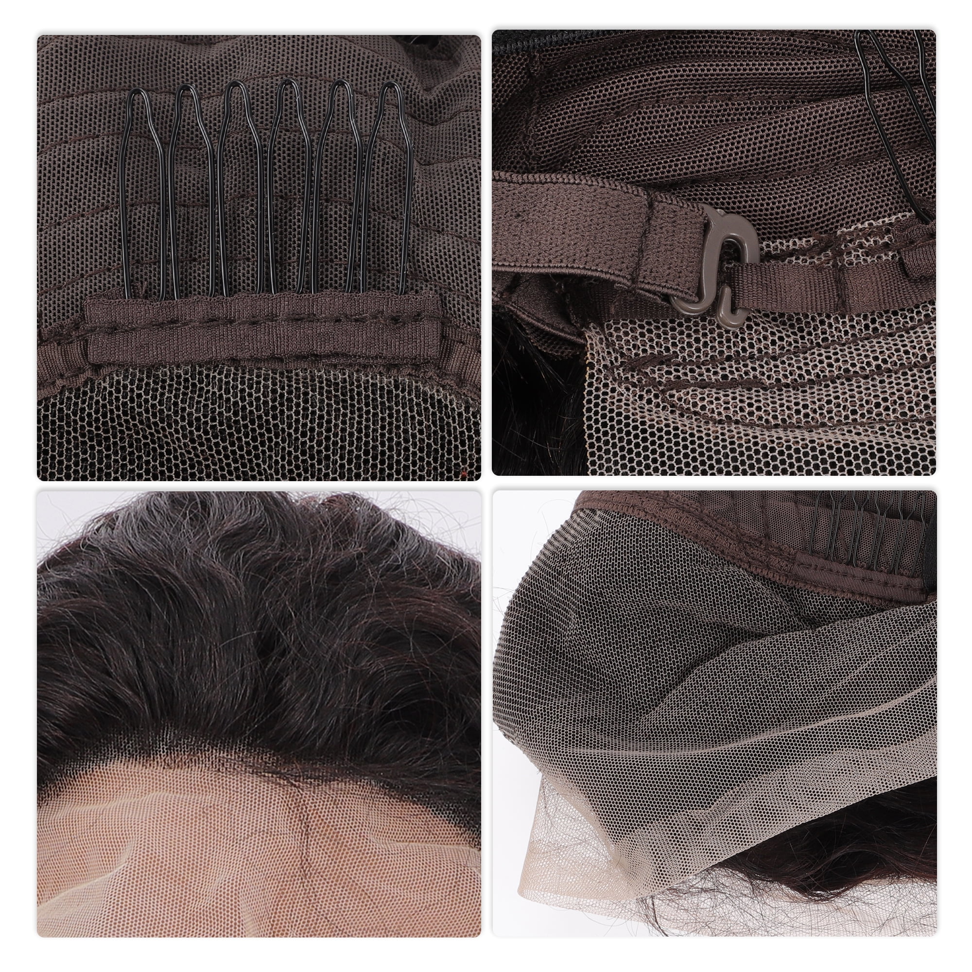 Unique Bargains 1 Pc Medium Wave Curly Long Hair Hair Wig Real Human Hair 16in 13x4in 150 Human Wig Black for Women