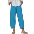 thumbnail image 3 of AGWOLF Capris Pants for Womens Wide Leg Plus Size Cropped Barrel Pants Print Comfy Elastic Waist Harem Trousers with Pockets Summer Beach Vacation Trouser Blue XXXL, 3 of 6