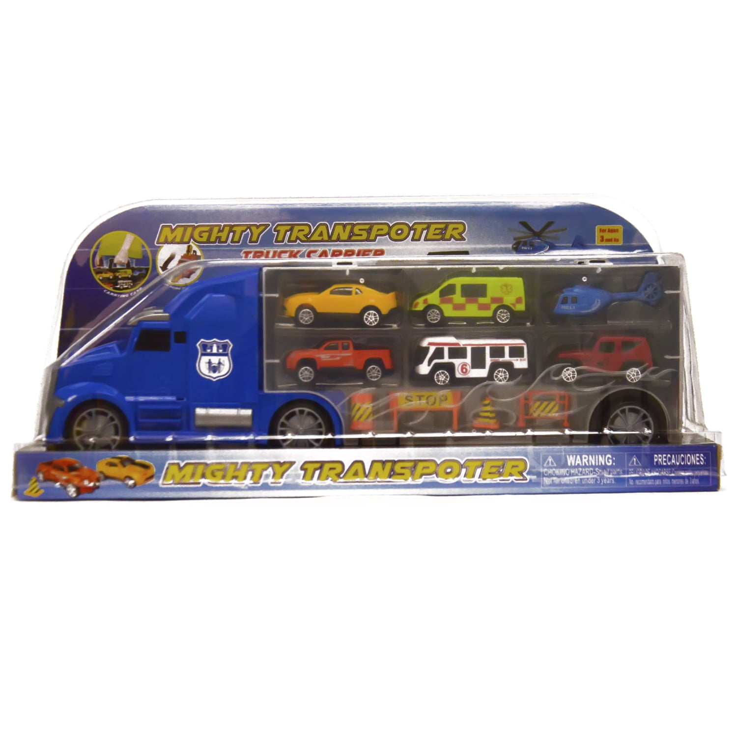 Blue Block Factory 11 in 1 Die Cast Carrier Truck with Mini Cars and Accessories