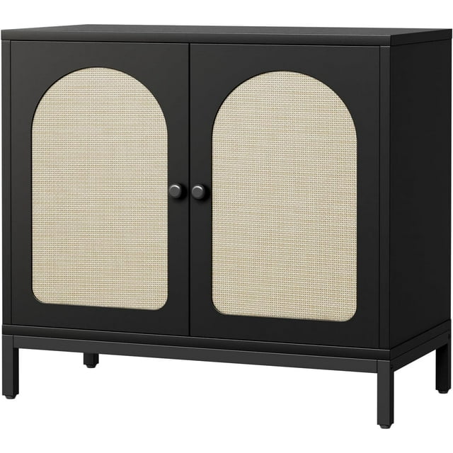 Ourlova Buffet Armoire avec Rangement Armoire de Rangement de Cuisine avec Portes en Rotin, Armoire d'Accent avec Tablette Ajustable, Console d'Accent Bohème pour Bar à Liqueur