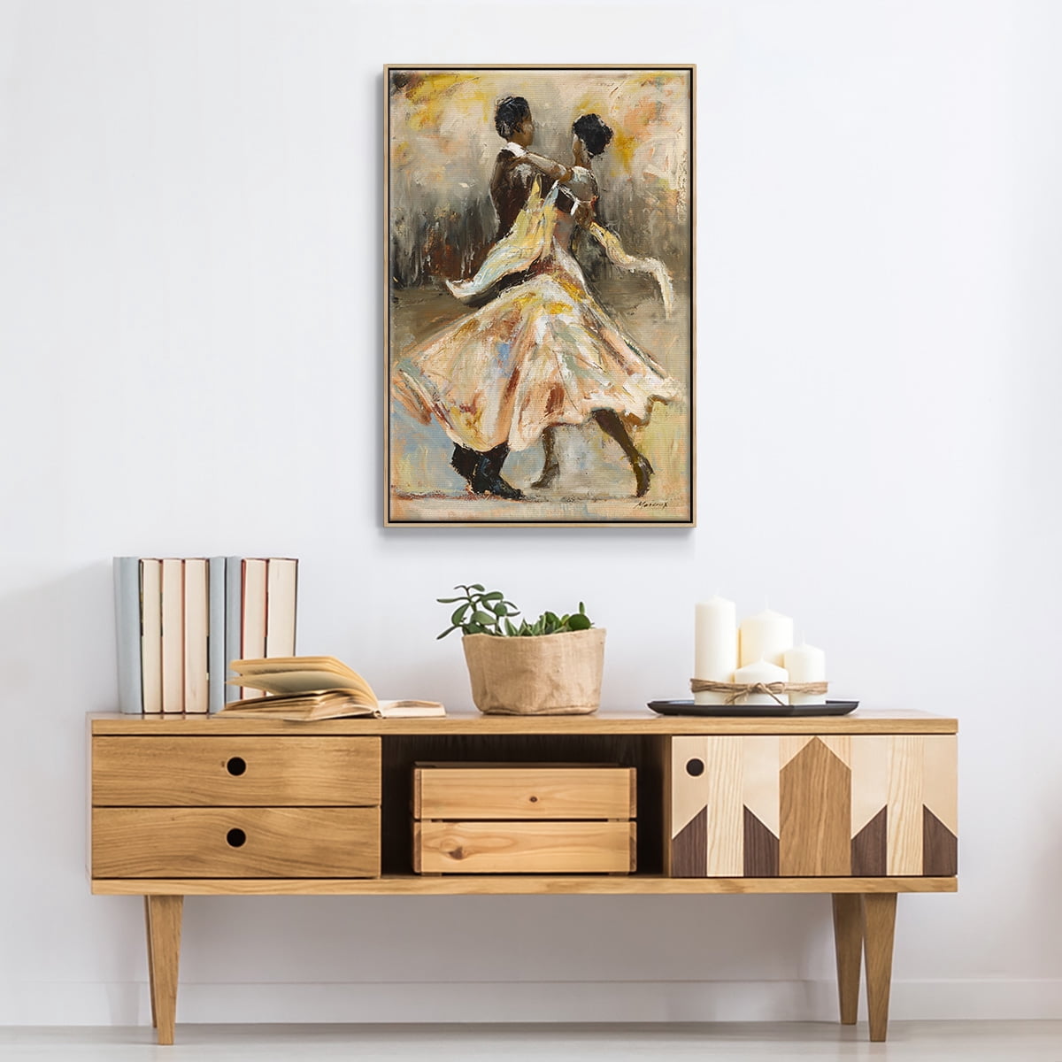 Night Out Framed Premium Gallery Wrapped Canvas - Ready to Hang - 27 x 41 - Natural Wood Floating Frame