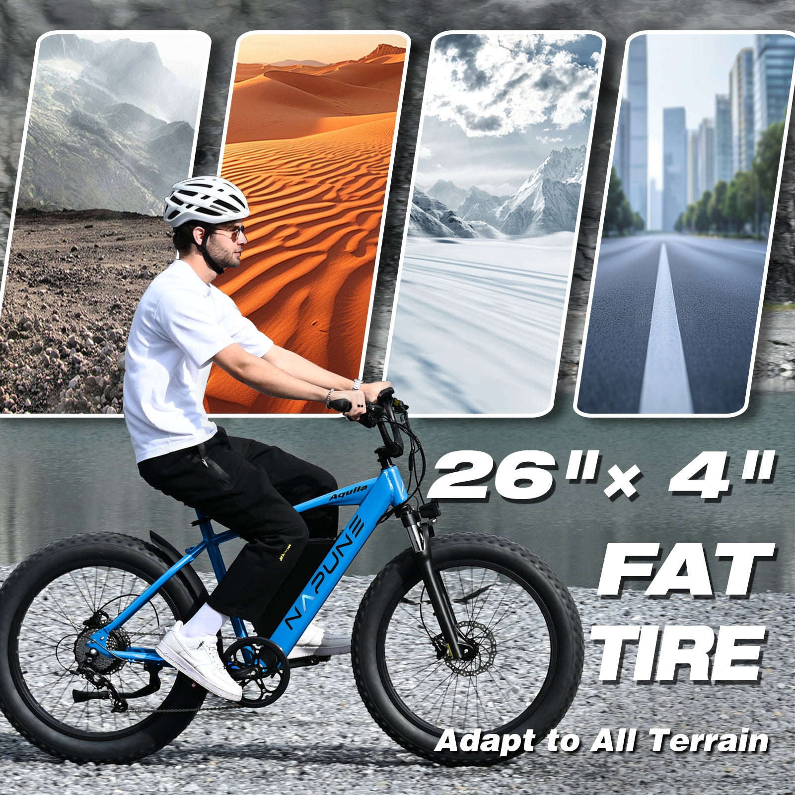 26" 52V 1000W Fat Tire Electric Bike, 15Ah Battery, 28MPH, 65+ Miles Range, 9-Speed, LCD Display - Adults Electric Bicycle Blue