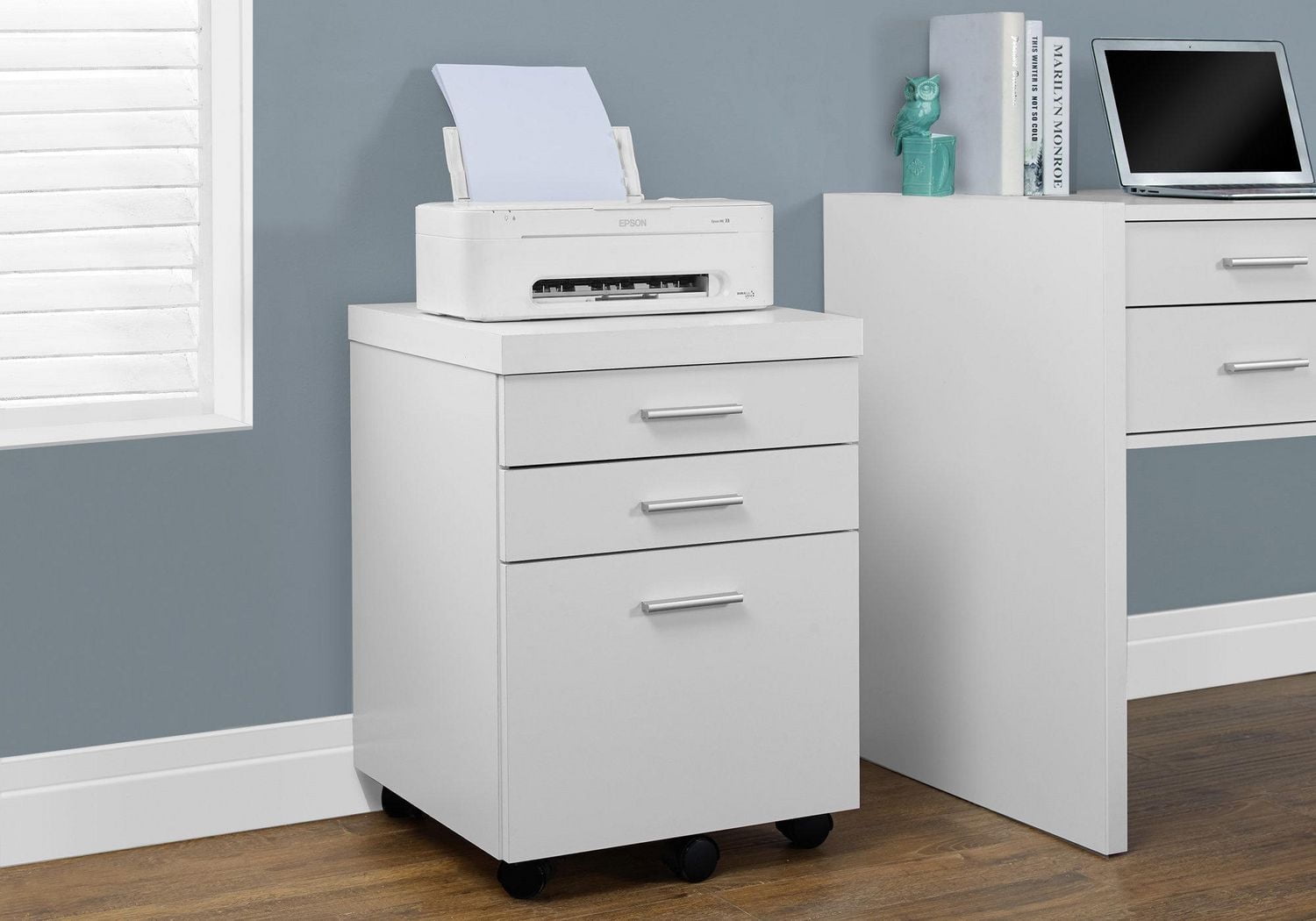 Monarch Specialties File Cabinet, Rolling Mobile, Storage Drawers, Printer Stand, Office, Work, Laminate, White, Contemporary, Modern