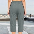 thumbnail image 6 of Ltctricy Cargo Capri Pants for Women Elastic Waist Drawstring Cropped Pants with Pockets Casual Hiking Outdoor Pants, 6 of 7