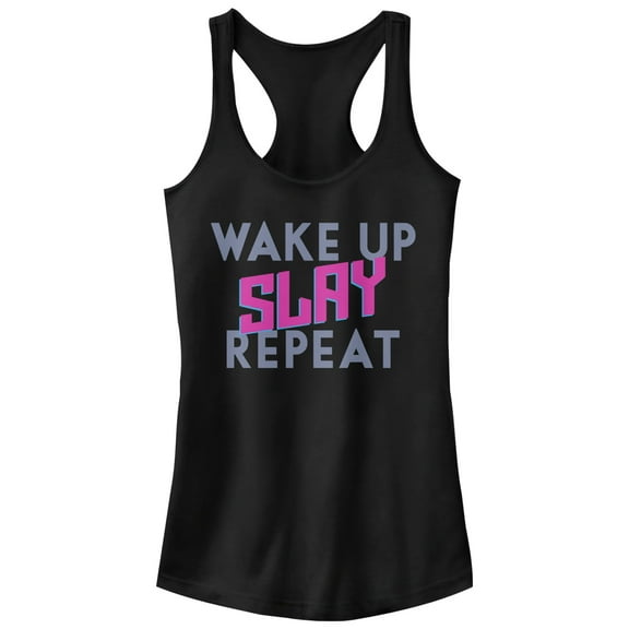 Junior's CHIN UP Slay Repeat Racerback Tank Top Black 2X Large