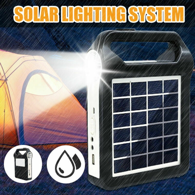 Portable Solar Panel Light Solar Generator System USB Port With Lamp Lighting US