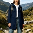 thumbnail image 6 of Womens Outdoor Jacket Plus Size Hooded Waterproof Long Sleeve Solid Color Plaid Lined Winter Casual Daily Outdoor Mid Length Jacket Raincoat with Pockets, 6 of 10