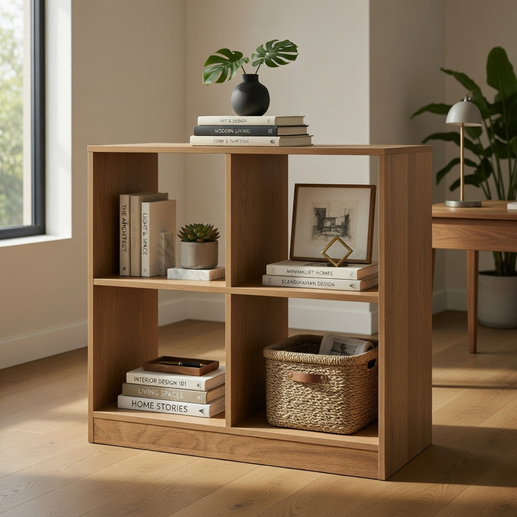 Spaco 4-Cube Kids Bookcase with Open Shelves-Natural, Toy Organizer for Kids, Boys, Girls, Nursery