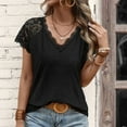 thumbnail image 6 of Spring Savings deals!Samickarr Womens Tops!Women Casual Patchwork Lace Solid Short Sleeve V-Neck Tops, 6 of 7