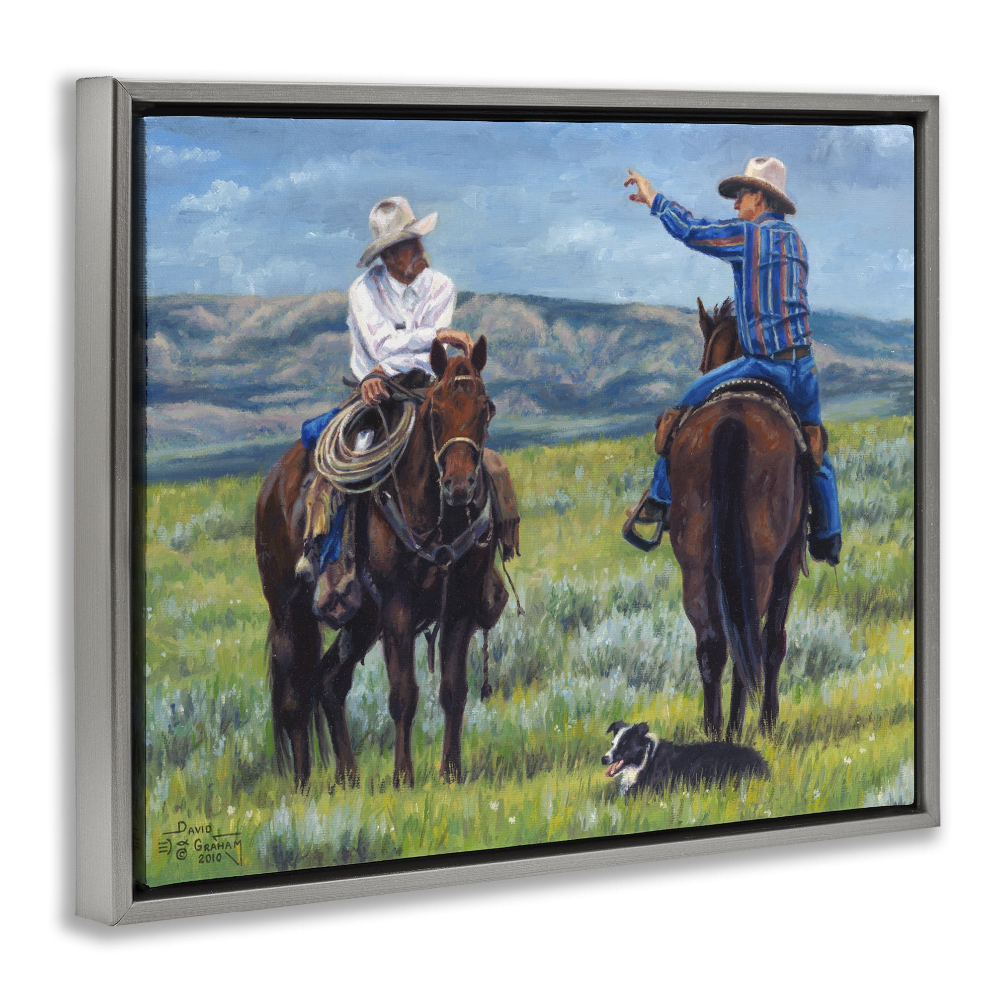 Stupell Industries Cowboy Logic Scene Animals & Insects Painting Gray Floater Framed Canvas Art Print Wall Art, 31 x 25