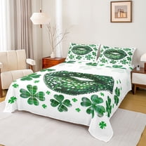 Feelyou Spring Lucky Shamrock Queen Sheet Sets, Green Fashion Lips Bed Set, 4-Piece