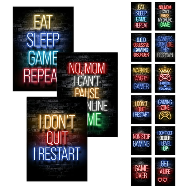 Modern Neon Gamers Handle Playstation Headset Keyboard Art Posters Canvas  Painting Wall Prints Pictures for Boys Room Home Decor