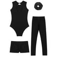 thumbnail image 2 of TSSOE Girls Gymnastics Leotards with Shorts Leggings Scrunchies Sleeveless Sparkly Dance Biketard Ballet Tumbling Outfit Black 14, 2 of 7