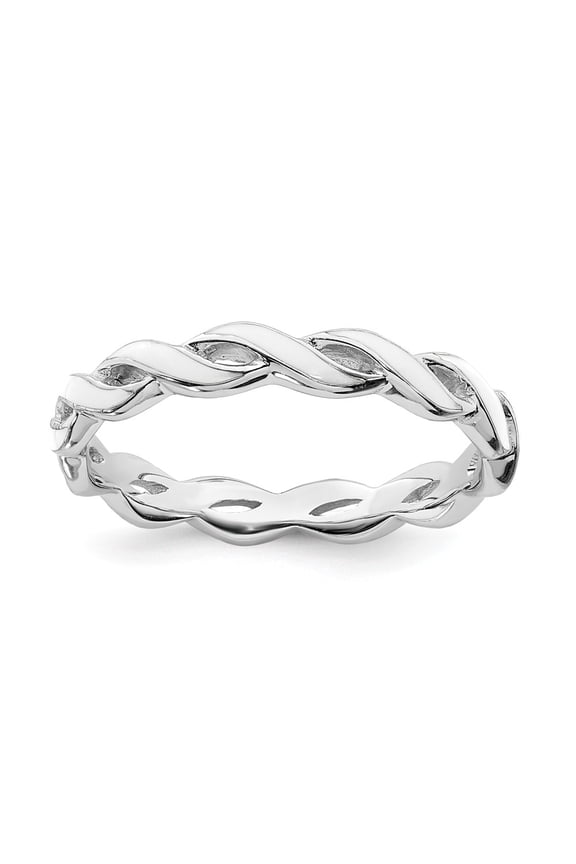 925 Sterling Silver Stackable Expressions White Enamel Ring Size: 8; for Adults and Teens; for Women and Men